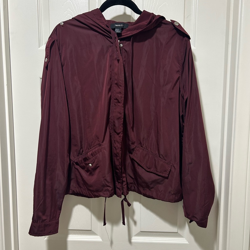 Forever 21 Red Utility Jacket with Hood and Drawstring